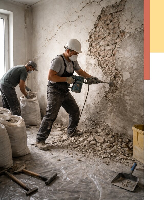 Демонтаж штукатурки со стен в Балахне от 7523 руб/м² — быстро и недорого | ОТДЕЛОЧНИК-Блх