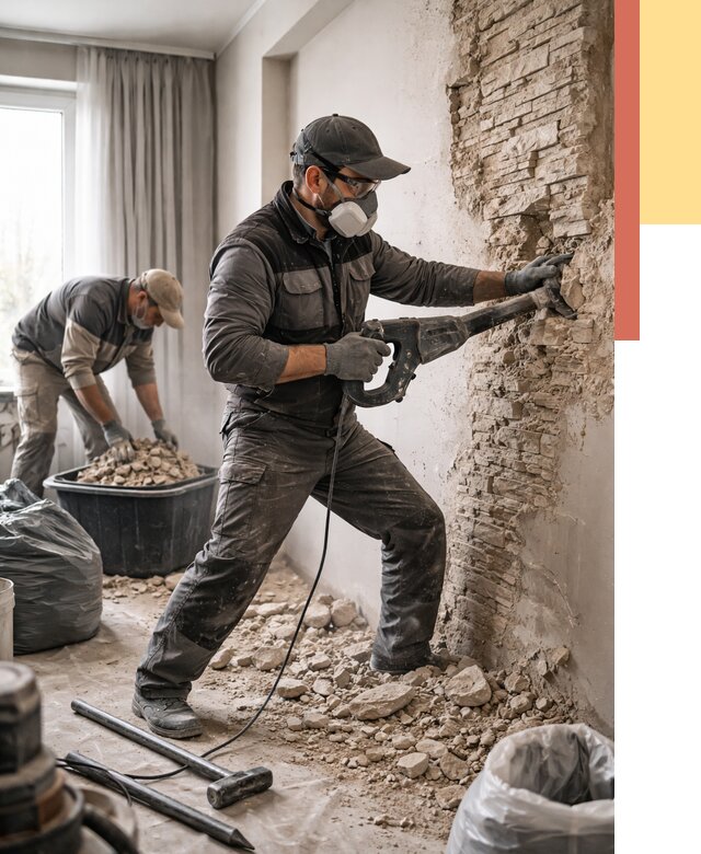 Демонтаж декоративного камня в Балахне от 1515 руб/м² — быстро и недорого | ОТДЕЛОЧНИК-Блх