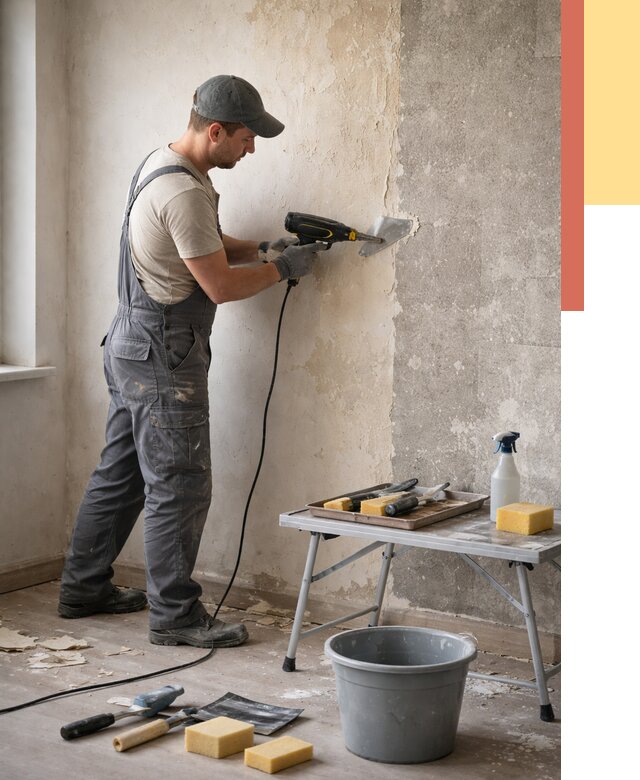 Очистка стен от клея в Балахне от 1933 руб. — снятие и удаление клея со стен | ОТДЕЛОЧНИК-Блх