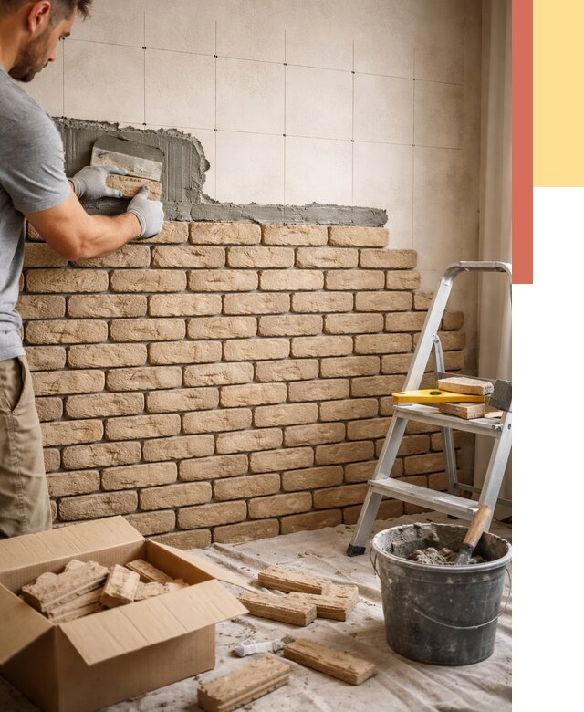 Монтаж декоративного кирпича в Балахне от 3343 руб./м² — быстро и недорого | ОТДЕЛОЧНИК-Блх