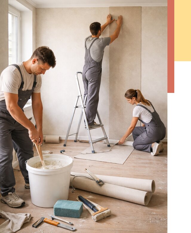 Оклейка стен обоями в Балахне от 3657 руб/м2 — быстро и недорого | ОТДЕЛОЧНИК-Блх