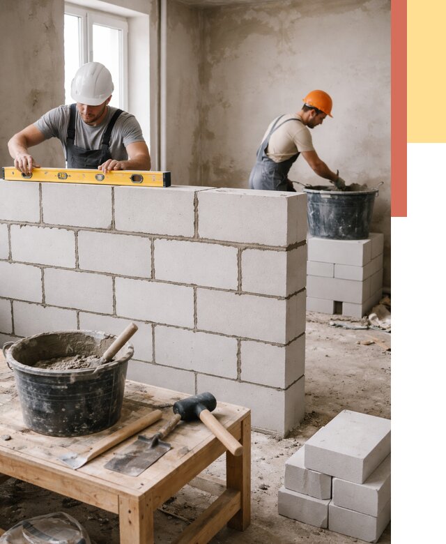 Кладка перегородок из газобетона в Балахне от 3343 руб. под ключ | ОТДЕЛОЧНИК-Блх