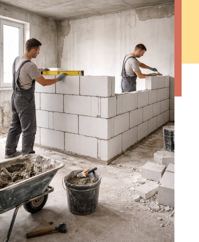 Кладка перегородок из ПГП в Балахне от 2612 руб./м2 — монтаж и возведение под ключ | ОТДЕЛОЧНИК-Блх