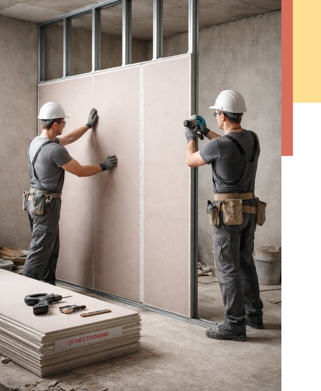 Перегородка из огнестойкого гипсокартона в Балахне от 1933 руб. под ключ | ОТДЕЛОЧНИК-Блх