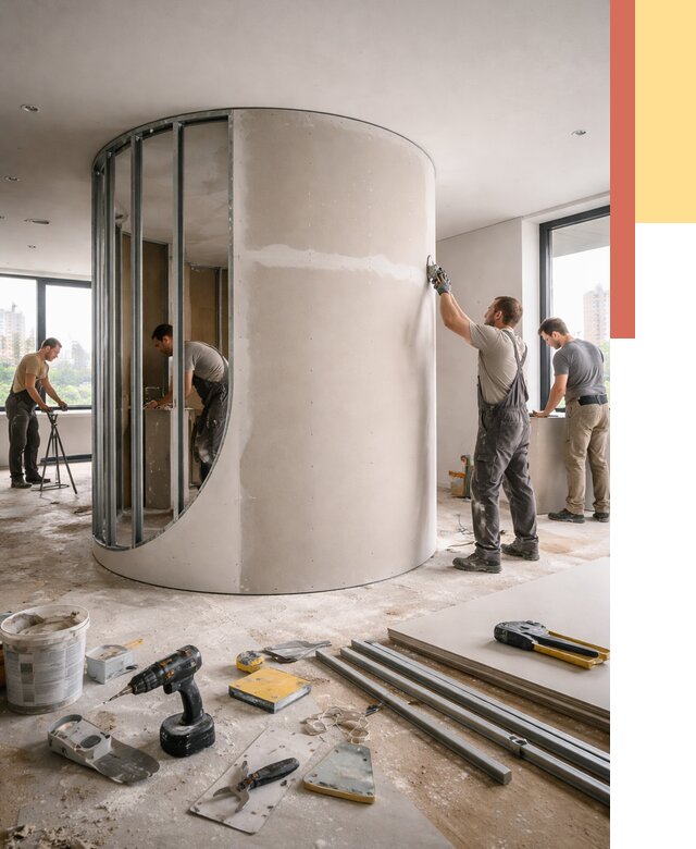 Радиусная перегородка из гипсокартона в Балахне от 3030 руб. под ключ | ОТДЕЛОЧНИК-Блх