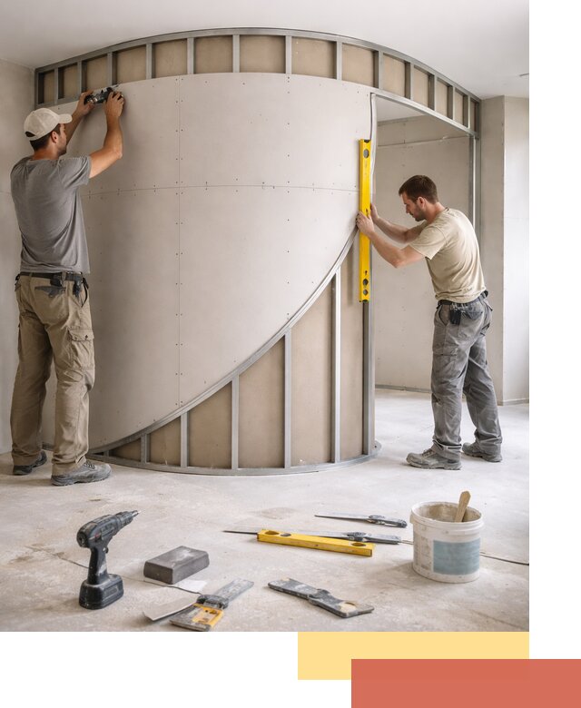 Радиусная перегородка из гипсокартона в Балахне под ключ