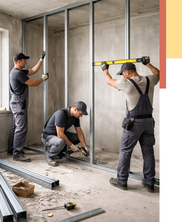 Монтаж каркаса перегородки из профиля в Балахне от 784 руб. | ОТДЕЛОЧНИК-Блх