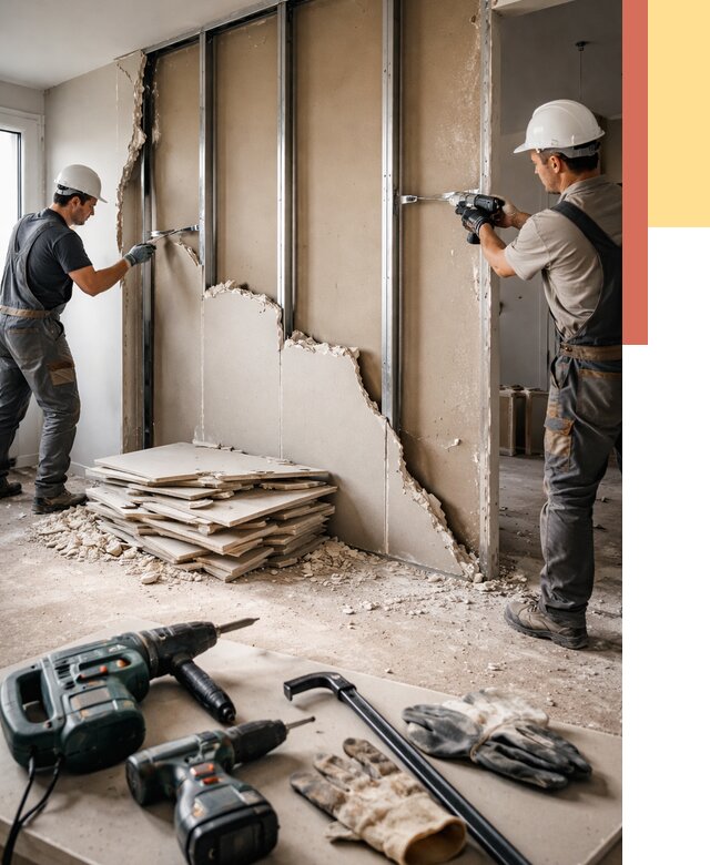 Демонтаж перегородки из гипсокартона в Балахне от 1254 руб. быстро и недорого | ОТДЕЛОЧНИК-Блх