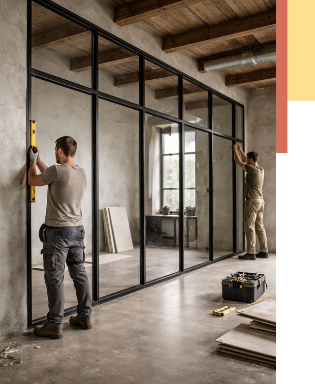 Стеклянные перегородки лофт в Балахне от 10970 руб. под ключ | ОТДЕЛОЧНИК-Блх