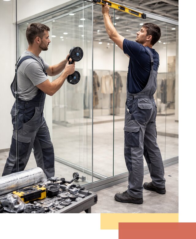 Стеклянные перегородки для магазинов в Балахне — монтаж и установка