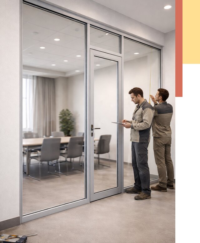 Установка и монтаж алюминиевых перегородок со стеклом в Балахне от 8567 руб. | ОТДЕЛОЧНИК-Блх