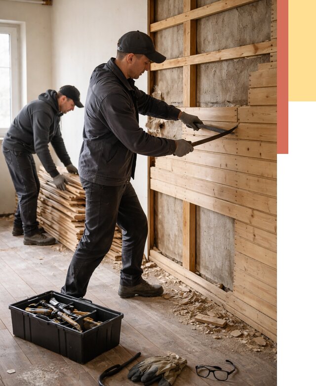 Демонтаж вагонки в Балахне от 3970 руб/м2 — быстро и недорого | ОТДЕЛОЧНИК-Блх