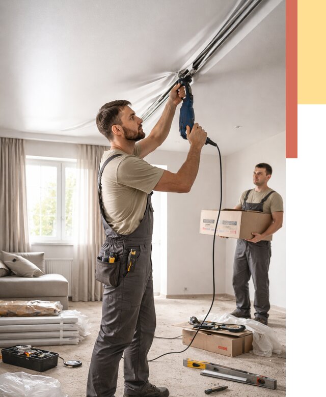 Монтаж сатинового натяжного потолка в Балахне от 3657 руб. | Быстро, недорого — ОТДЕЛОЧНИК-Блх