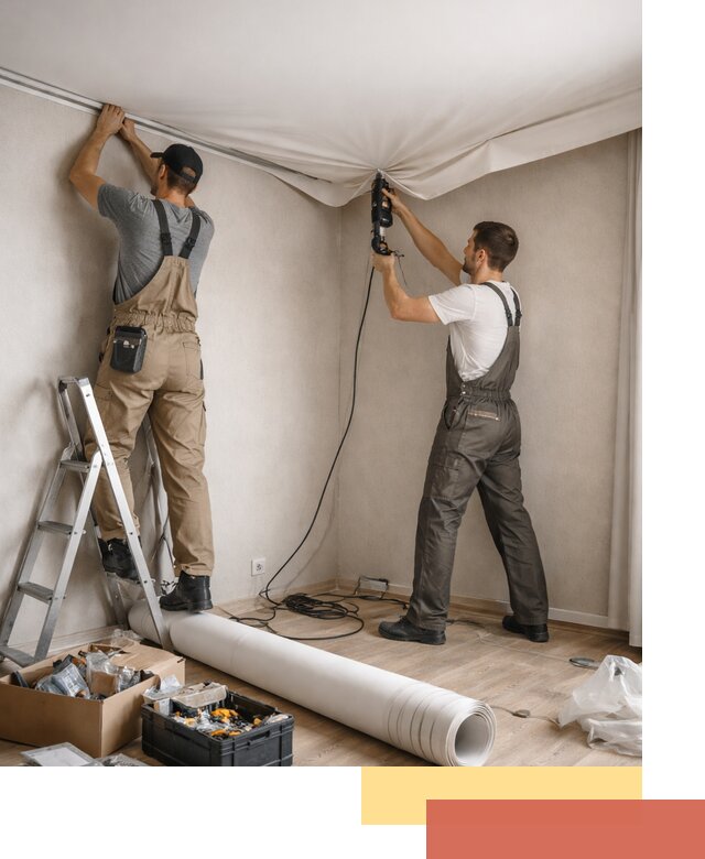 Монтаж цветного натяжного потолка в Балахне за один день