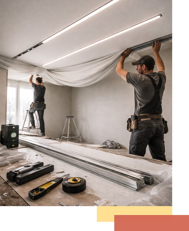 Монтаж натяжных потолков со световыми линиями в Балахне