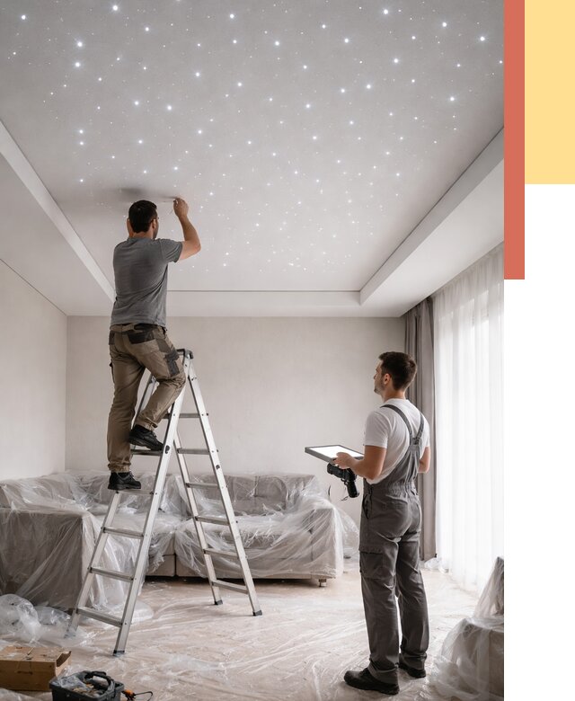 Монтаж натяжного потолка «звездное небо» в Балахне от 6791 руб. | ОТДЕЛОЧНИК-Блх