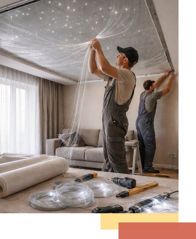 Монтаж натяжного потолка «Звездное небо» в Балахне