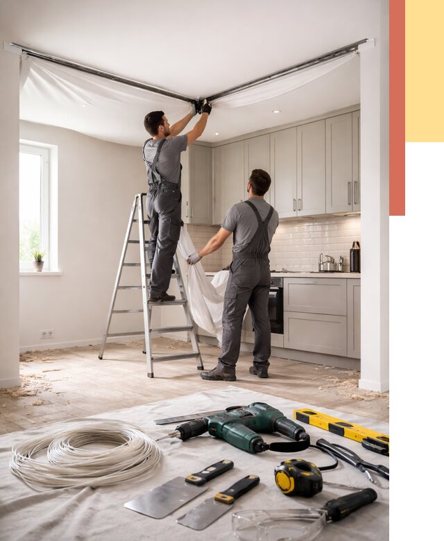 Установка натяжного потолка на кухне в Балахне от 2508 руб. | ОТДЕЛОЧНИК-Блх