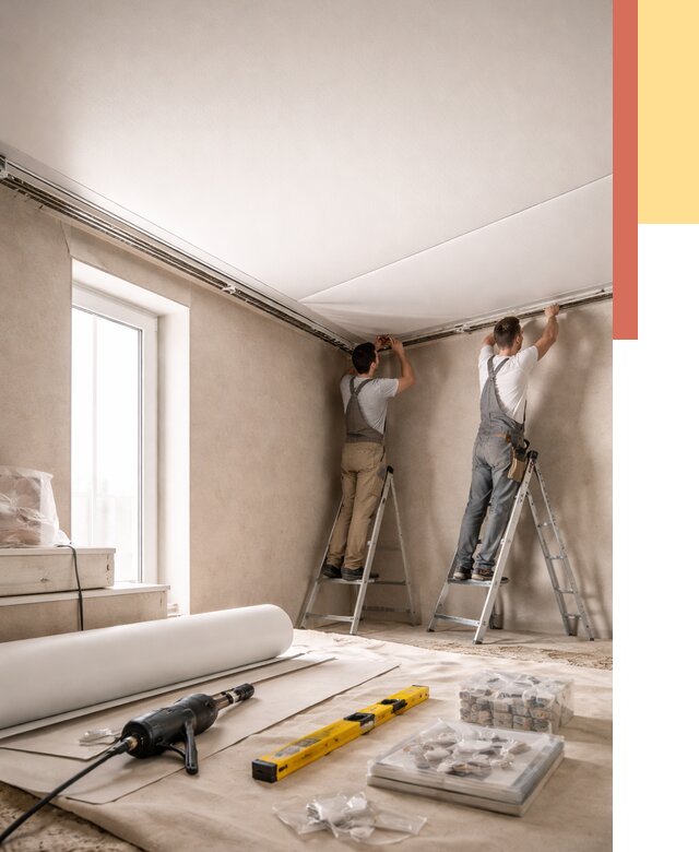 Монтаж натяжного потолка в спальне в Балахне от 3970 руб. под ключ | ОТДЕЛОЧНИК-Блх