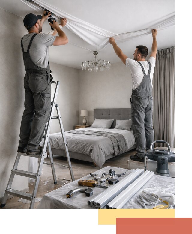 Монтаж натяжного потолка в спальне в Балахне