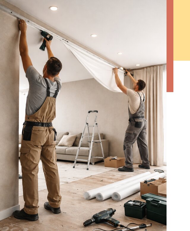 Монтаж натяжного потолка в гостиной в Балахне от 575 руб. | ОТДЕЛОЧНИК-Блх