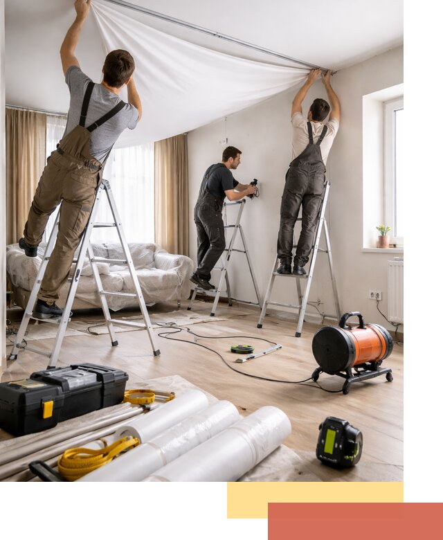 Монтаж натяжного потолка в гостиной в Балахне