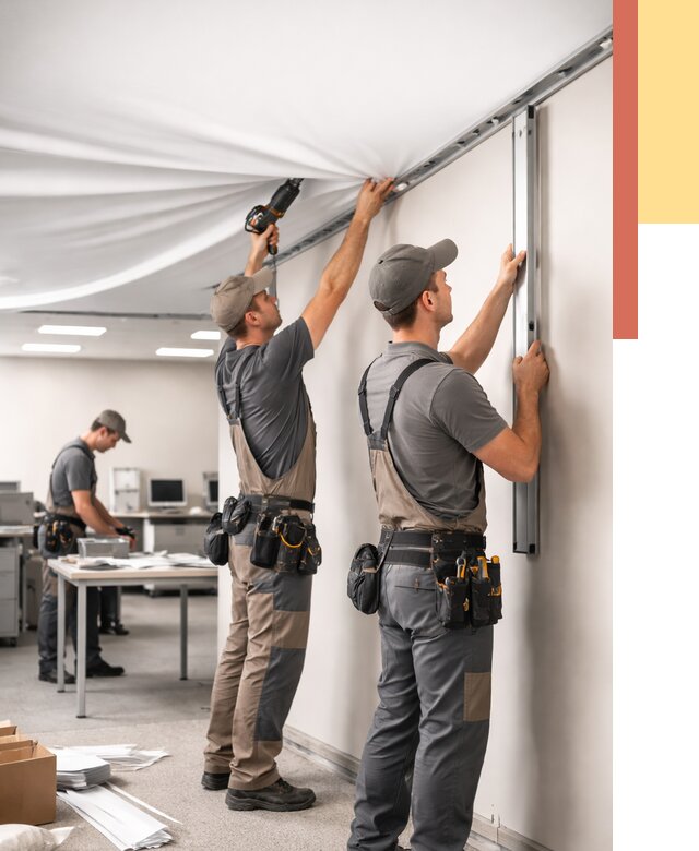 Монтаж натяжного потолка в офисе в Балахне от 470 руб/м² — быстро и недорого | ОТДЕЛОЧНИК-Блх