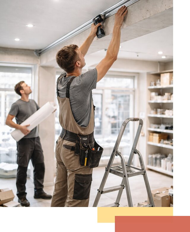 Монтаж натяжных потолков в магазине в Балахне