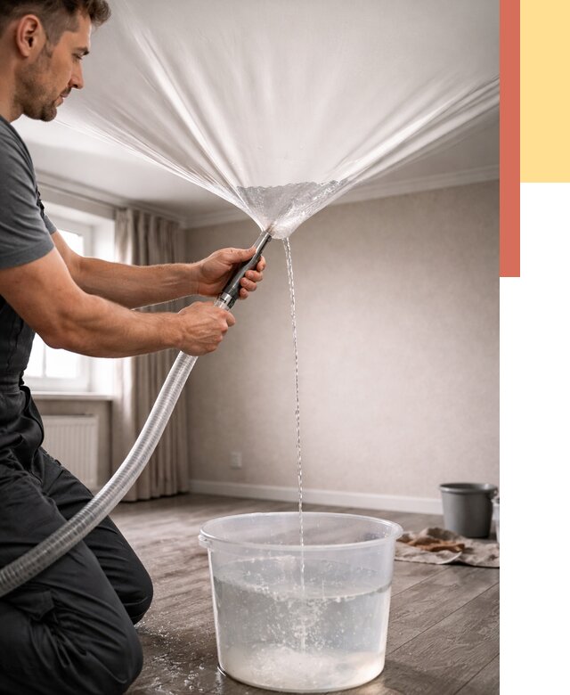 Слив воды с натяжного потолка в Балахне от 2612 руб. быстро и недорого | ОТДЕЛОЧНИК-Блх