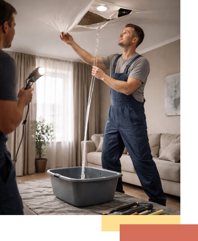 Слив воды с натяжного потолка в Балахне быстро и аккуратно