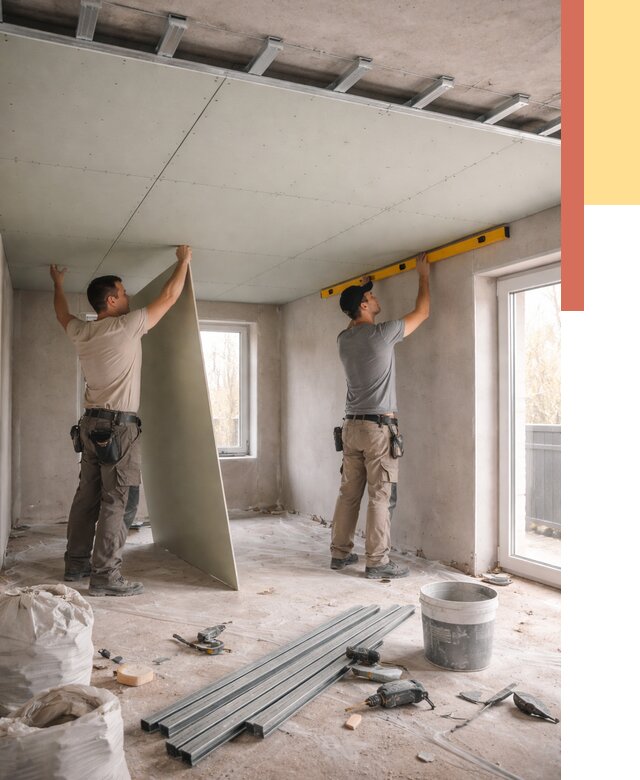 Одноуровневый потолок из гипсокартона в Балахне от 784 руб. — монтаж под ключ | ОТДЕЛОЧНИК-Блх