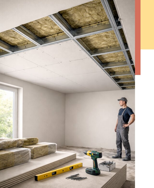 Звукоизоляция потолка ГКЛ в Балахне от 993 руб. — монтаж под ключ | ОТДЕЛОЧНИК-Блх