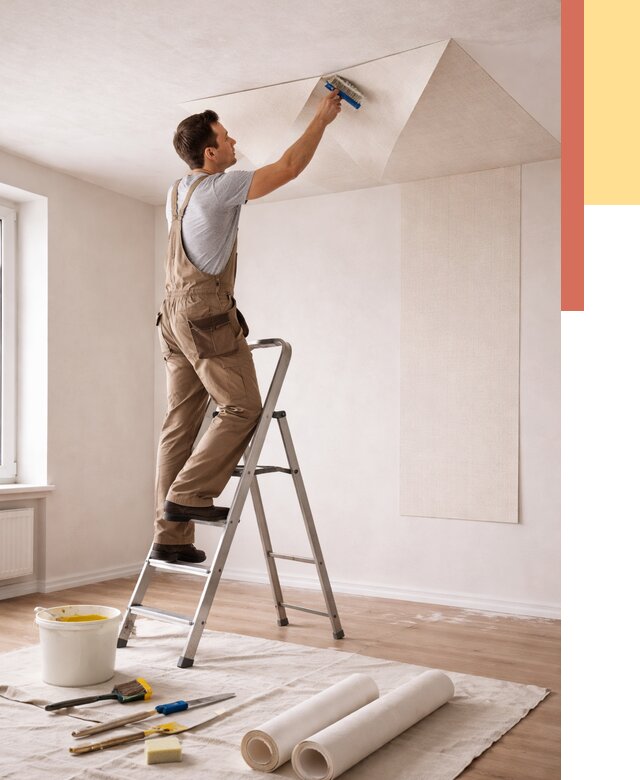 Поклейка обоев на потолок в Балахне от 4702 руб. быстро и недорого | ОТДЕЛОЧНИК-Блх